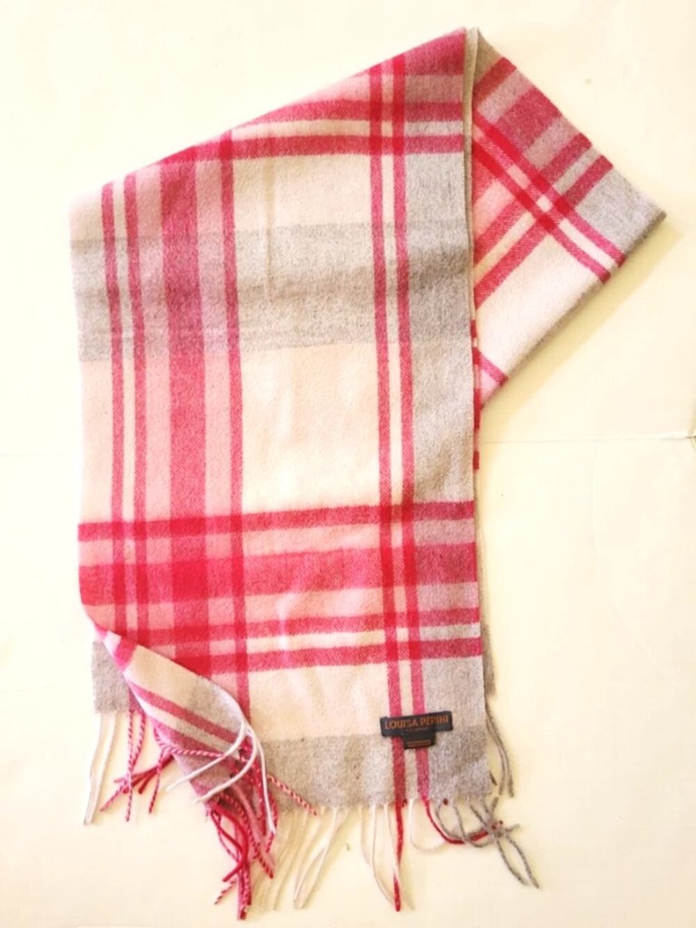NWOT Louisa Perini Cashmere Plaid Fringed Scarf